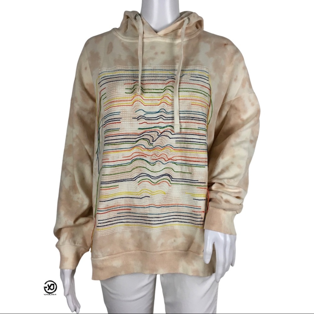 NWT Desigual Women's Sweat Blanche Hoodie Striple Details Pink Sz M